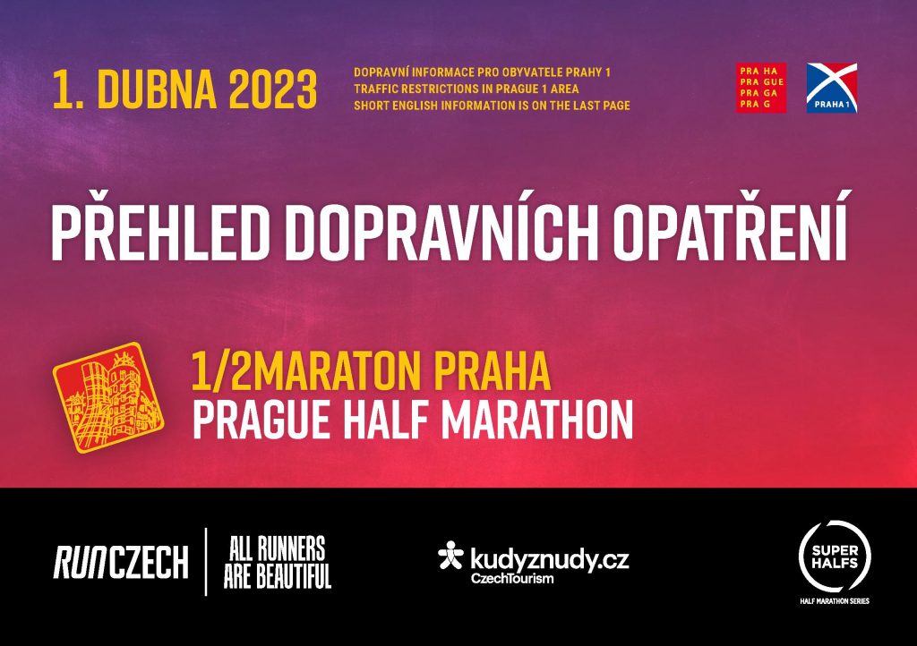 Dopravní leták - Přehled dopravních opatření půlmaraton Praha